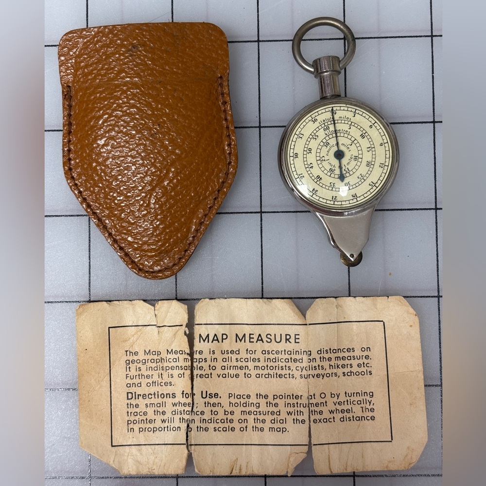 Vintage Map Measure with Brown Leather Case